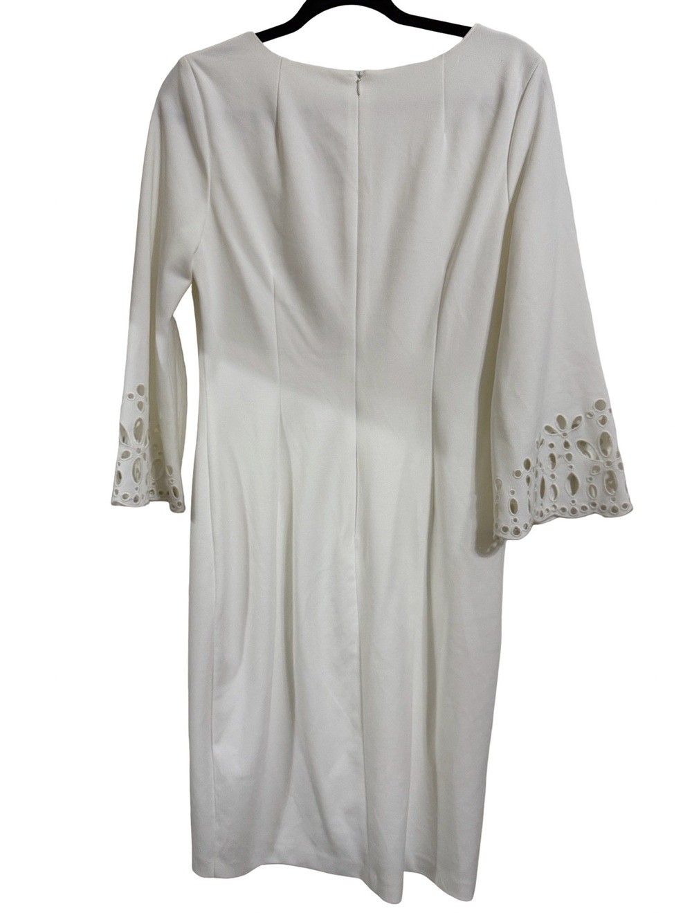 Calvin Klein Ivory V-Neck Sheath Dress with Eyelet Bell Sleeves - Picture 4 of 6